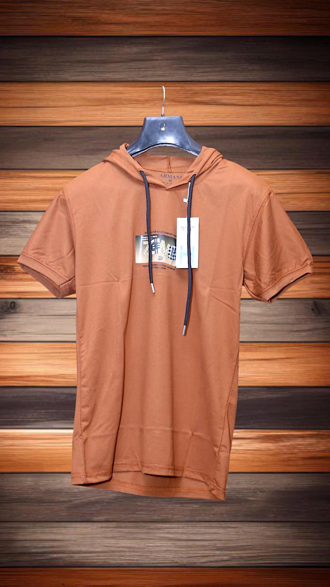 Men's Cotton Plain Hooded T-Shirt - 1 Pc in Mustard, Sizes M to XL