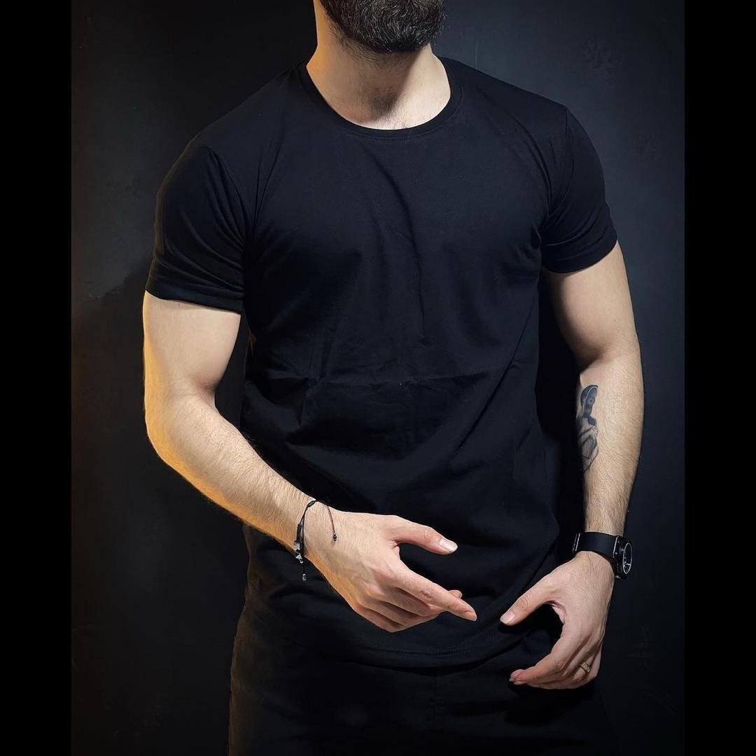 Men's Plain Black Jersey T-Shirt - 1 Pc Round Neck Style