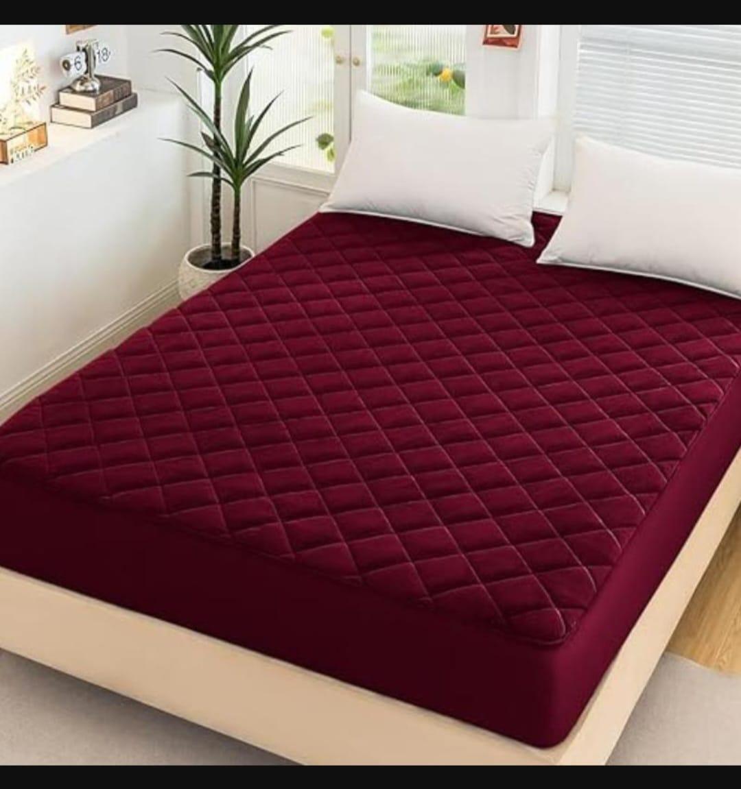 Micro Waterproof Quilted Mattress Cover for Double Bed - 1 Pc in Maroon