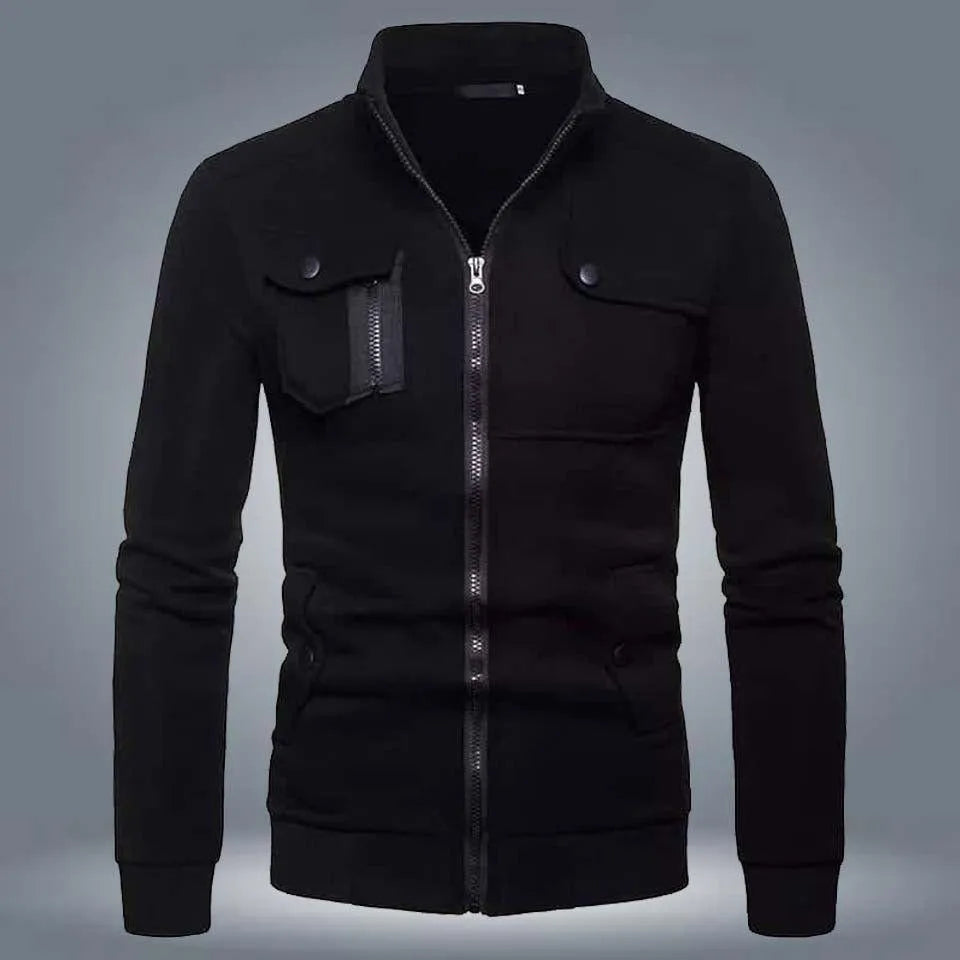 Men's Fleece Bomber Jacket - 1 Pc Collared Plain Black