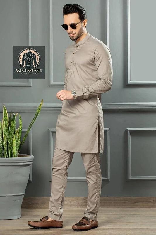 2 Pcs Men’s Stitched Wash And Wear Plain Shalwar Kameez
