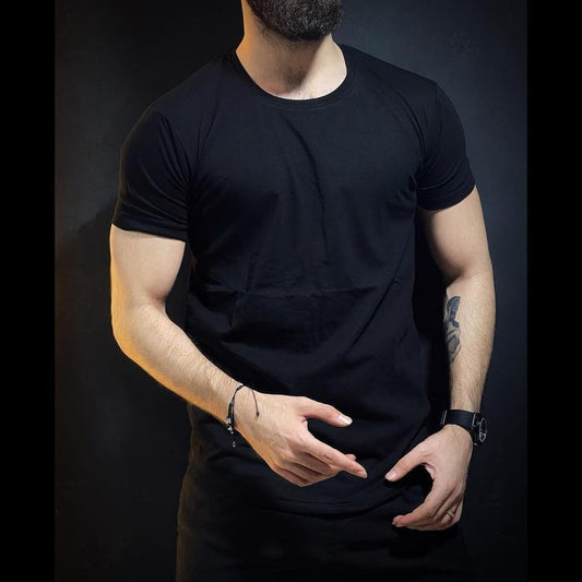 Men's Plain Black Jersey T-Shirt - 1 Pc Round Neck Style