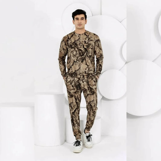 Stylish Men's Fleece Sweatshirt Track Suit - 2 Pcs Set in Brown