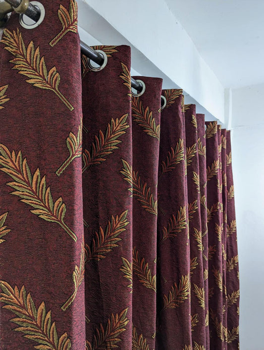 Luxurious Maroon Jacquard Indoor Home Curtains